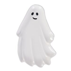 Halloween Ceramic White Ghost Figural Treat Tray Serving Dish 11.89"L x7.8"Wx1"H